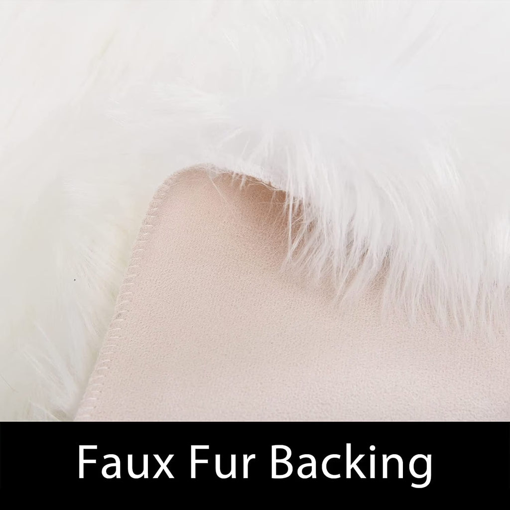White Faux Fur Rug 3X5, Faux Sheepskin Rug for Living Room, Fluffy Washable Rug for Bedroom, Nursery Room, Luxury Room Decor, Furry Rug, Rectangle