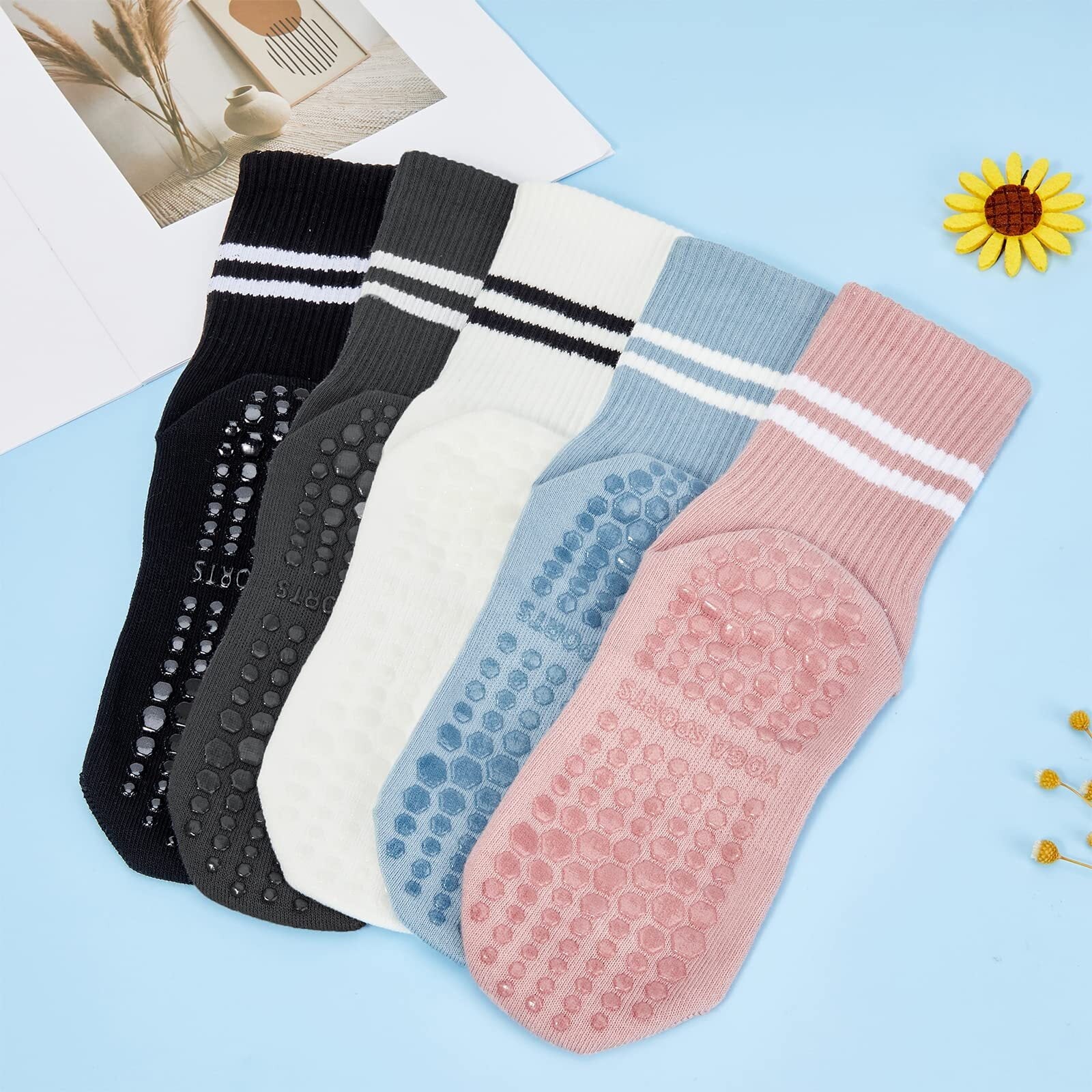 4 Pairs Pilates Grip Socks for Women Yoga Socks with Grips Hospital Socks Grippy Socks Dance Socks