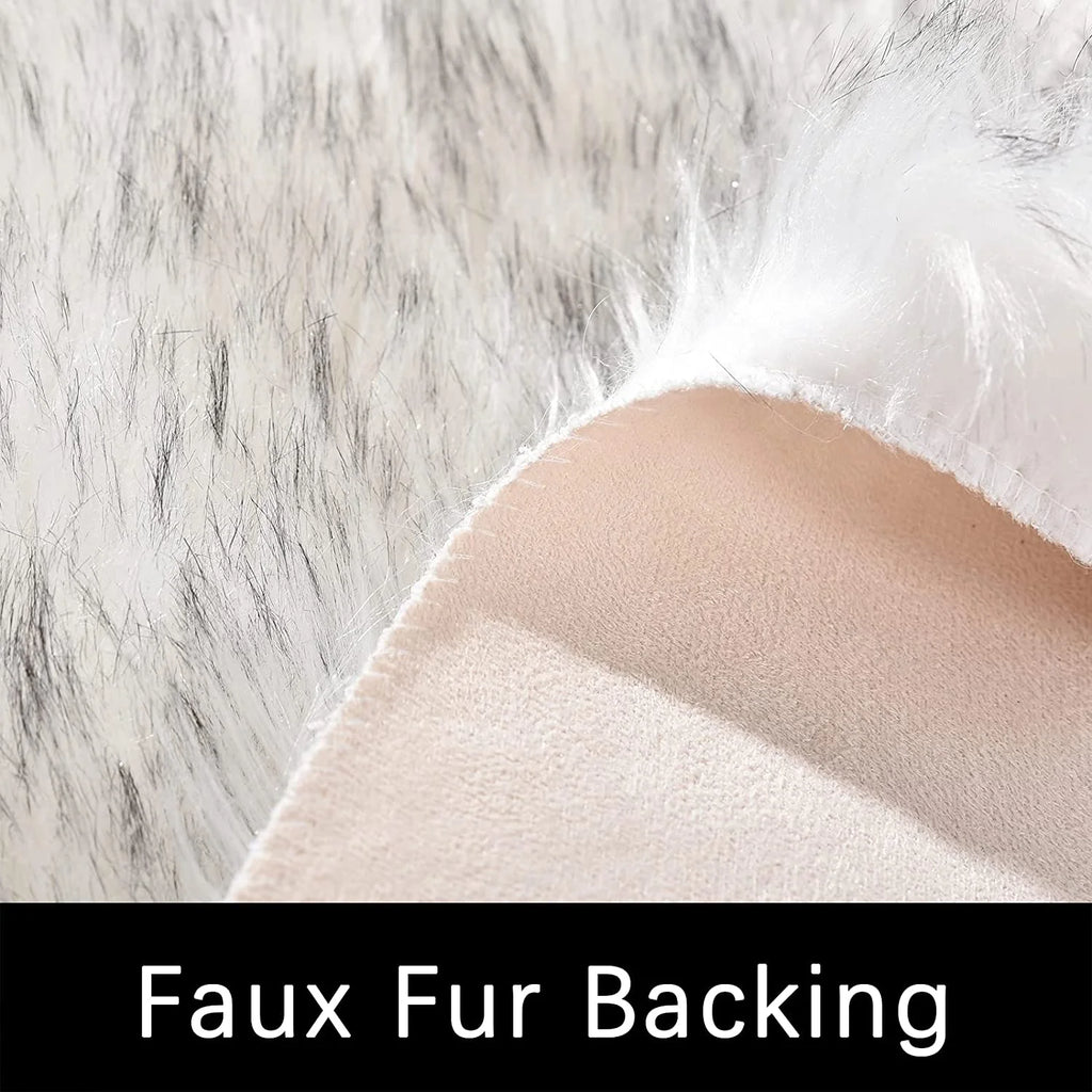 Large Circle Area Rugs for Living Room round Rug 8Ft Fluffy Bedroom Rug White with Grey Tips Shaggy Rug Washable Shag Rug Faux Fur Rug Fuzzy Rug for Floor Plush Rug