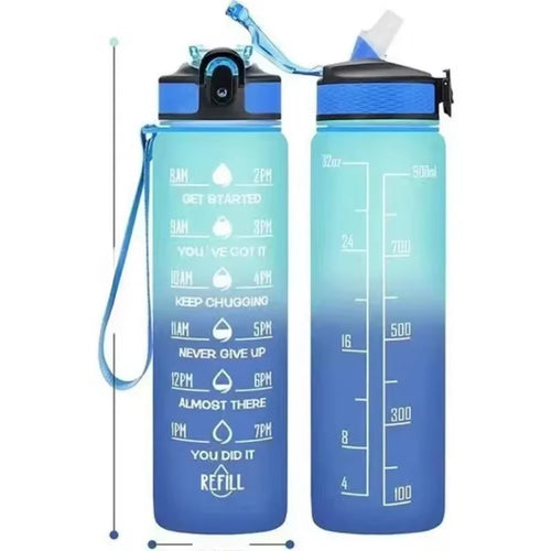 1000Ml Motivational Sports Water Bottle Straw Bottle Leakproof Gradient Time Marker Drinkware for Gym Outdoor