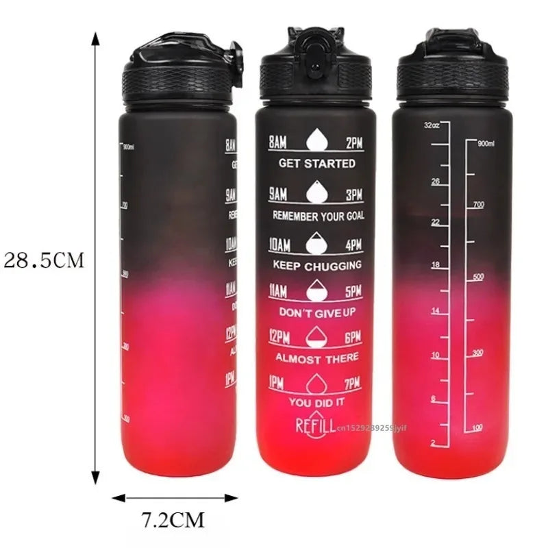 1000Ml Motivational Sports Water Bottle Straw Bottle Leakproof Gradient Time Marker Drinkware for Gym Outdoor