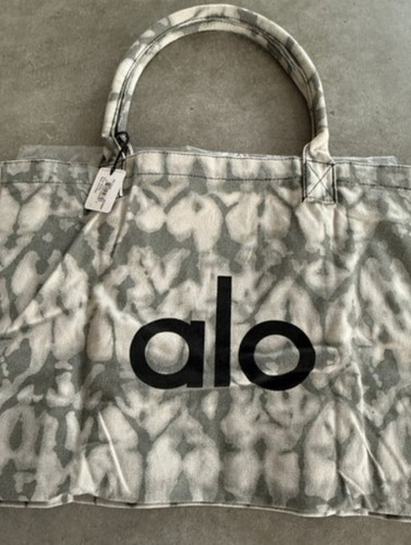 YOGA Gray Tie Dye Large Canvas Tote Bag Gym Travel Carry-On