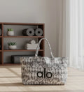 YOGA Gray Tie Dye Large Canvas Tote Bag Gym Travel Carry-On