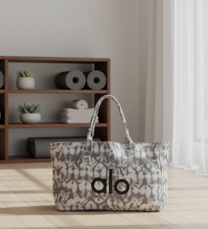 YOGA Gray Tie Dye Large Canvas Tote Bag Gym Travel Carry-On