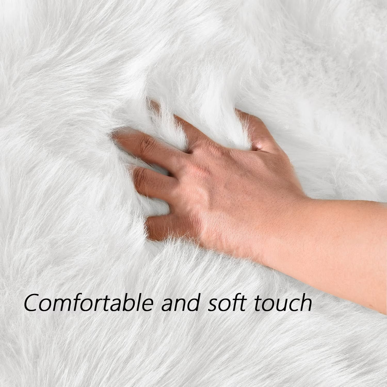 White Fur Rug 5X6.7, Faux Fur Sheepskin Rug for Living Room, Fluffy Washable Rug for Bedroom, Nursery Room, Luxury Room Decor, White Fur Rug, Rectangle